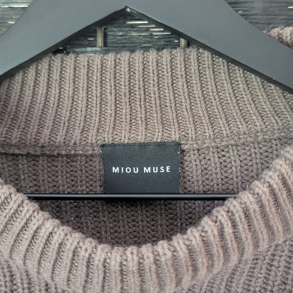 ❤️‍🔥BOGO FREE Miou Muse Chunky Knit Brown Sweater Gathered Sleeves Cropped Norm - Picture 2 of 4